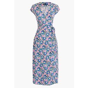 J Crew Wrap Midi Jersey Dress Women's Size Small Fabrizia Ditsy Floral Blue Pink